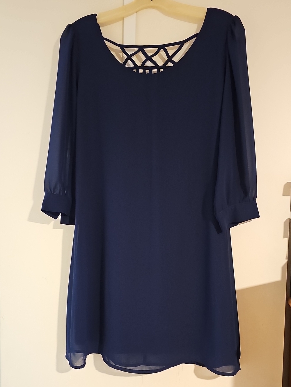 Women’s Navy Blue Shift Dress with Lattice Back